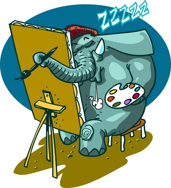 karikatür tarzı vektör çizim uyku fil ressam