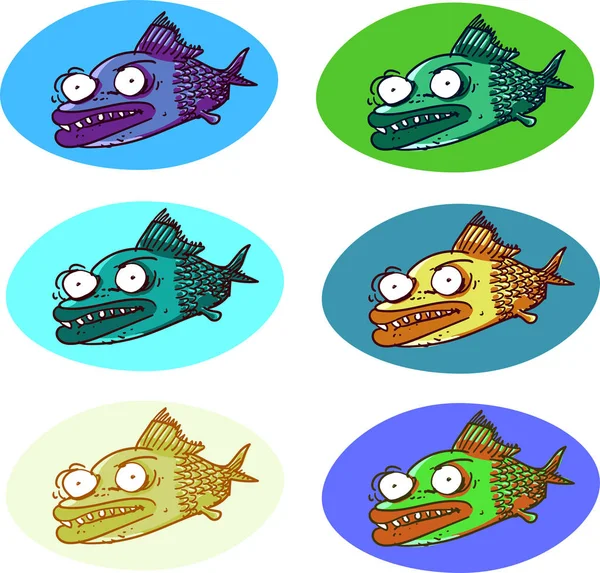  çeşitli renk karikatür tarzı vektör çizim çirkin balık.