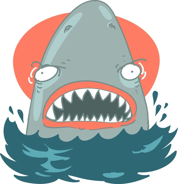 büyük beyaz köpekbalığı saldırı komik karikatür vecto illüstrasyon