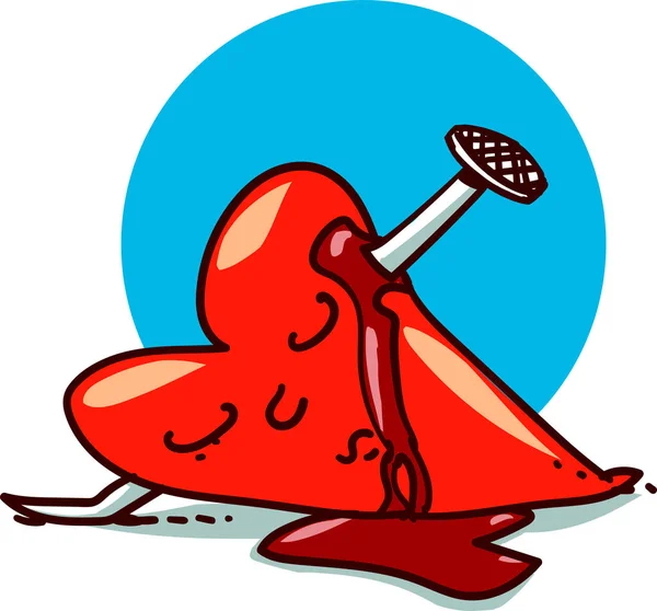 kırık kalp komik karikatür ölü kalp çivi vektör çizim tarafından öldürüldü