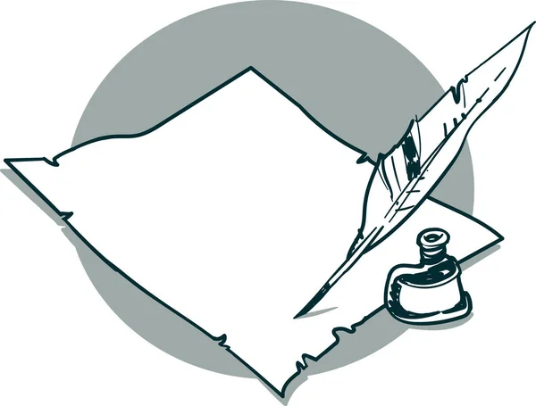 Quill'in kalem ve mürekkep çizgi film tarzı eski kağıt üzerinde illüstrasyon vektör