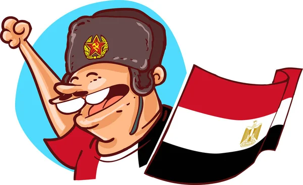 ushanka şapka ve ulusal bayrak Rusya 2018 Dünya Kupası futbol fan karikatür tarzı vektör çizim Mısır futbol fan ile Mısır destekçisi