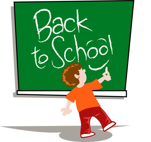geri okul karikatür tarzı vektör çizim için. kim yazmak blackboard bir çocuk ön 'back to school' tahtaya tebeşir ile. harfler güler yüz olduğunu.
