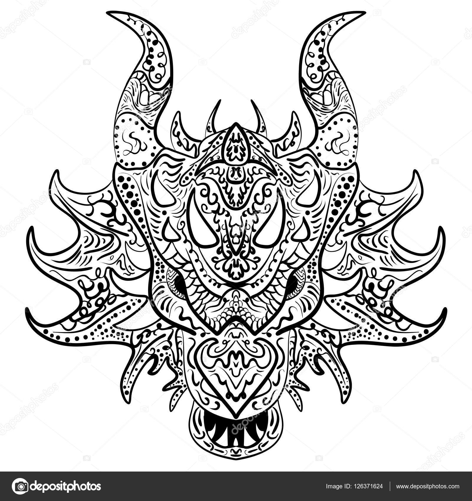 Black And White Sketch Dragon Head Zen-Tangle Stock Vector By ©Tiverets  126371624