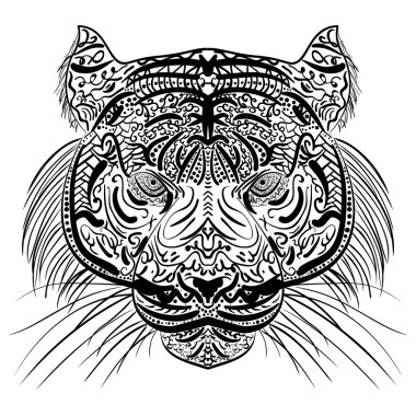 Siyah ve beyaz kaplan kafa Zen-dolaştırmak kroki