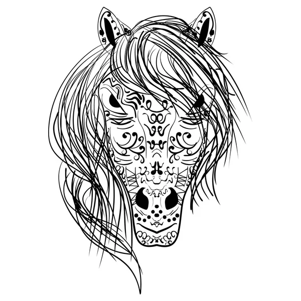 siyah ve beyaz at başı Zen-dolaştırmak kroki