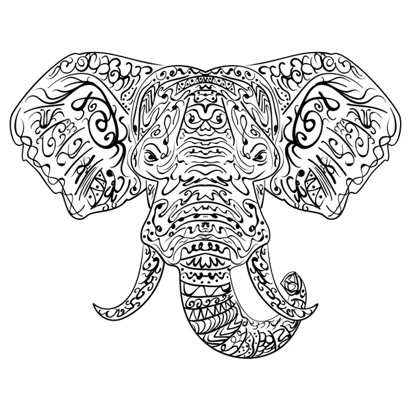 Zentangle ethnique indien Elephant boho paisley — Image vectorielle