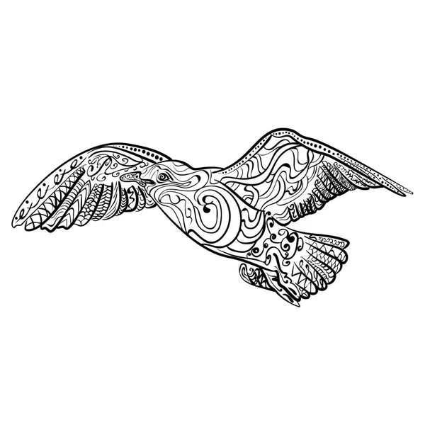 Uçan martı siyah beyaz el çizilmiş doodle