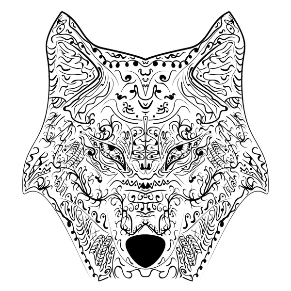 Wolf hoofd zentangle gestileerd, vector, illustratie, freehand potlood, hand getrokken — Stockvector