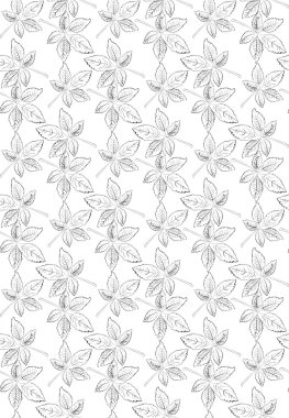 Yaprakları ile dekoratif Dikişsiz siyah-beyaz desen. Sonsuz şık doku