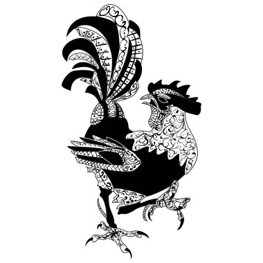 Beyaz arka plan üzerinde izole Zentangle stilize çizgi film horoz (horoz),.