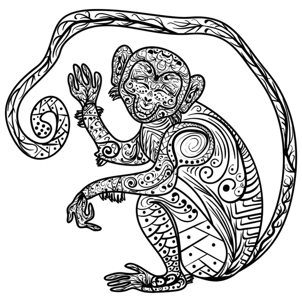 Zentangle mano disegnato vettore doodle ornato scimmia illustrazione — Vettoriale Stock