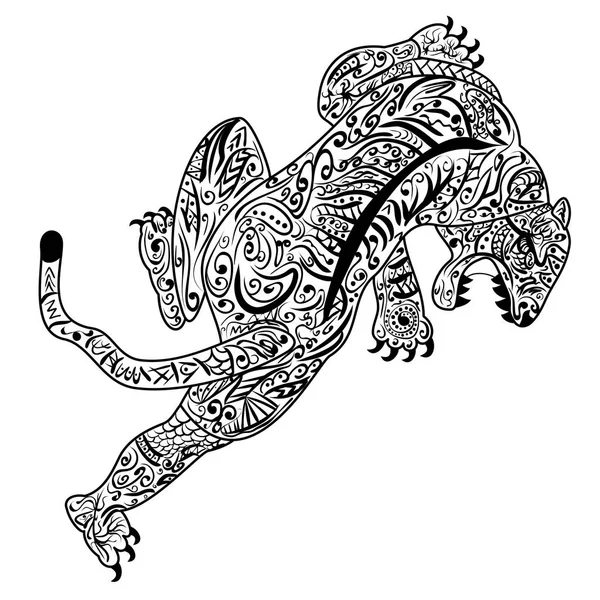 Dibujo de mano de Tigre en estilo zentangle — Vector de stock