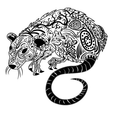 Rat Çince Zodyak işareti zentangle stilize, vektör çizim
