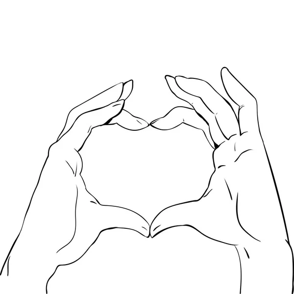 Hands in heart form, sketch black and white vector illustration — Stock Vector