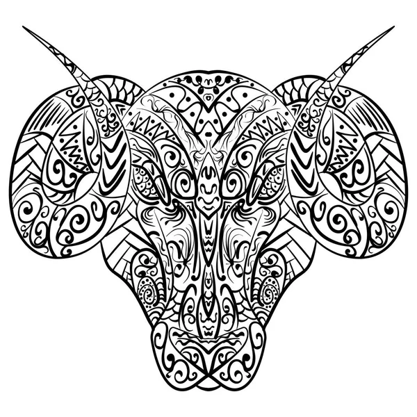 Ilustración de vectores de cabeza de carnero estilizado Zentangle — Vector de stock