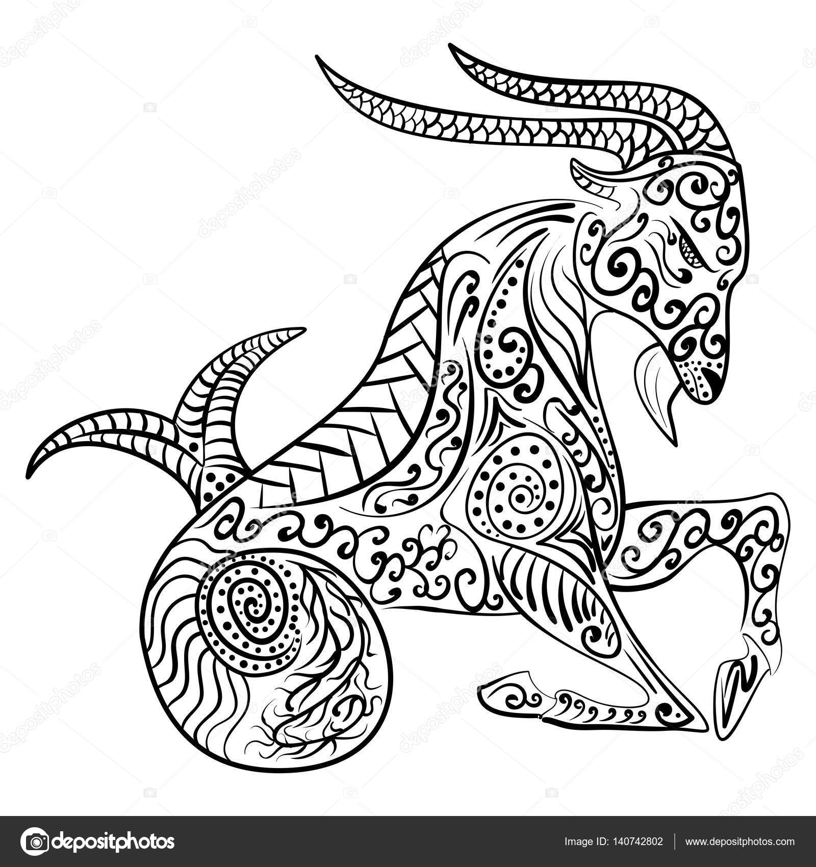 Zentangle zodiac capricorn vector illustration Stock Vector Image by  ©tiverets #140742802