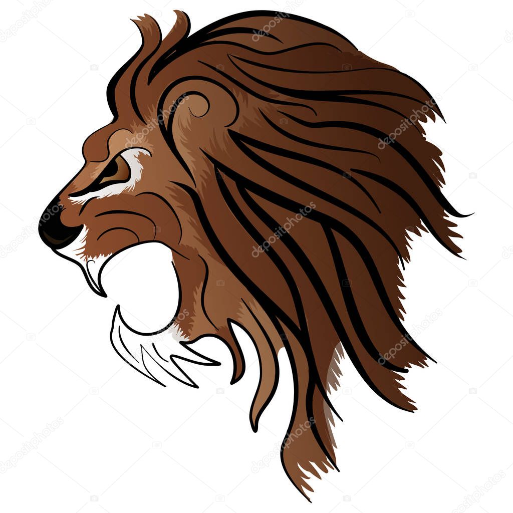 Angry Lion Head Roaring Mascot Vector Illustration isolated on white background