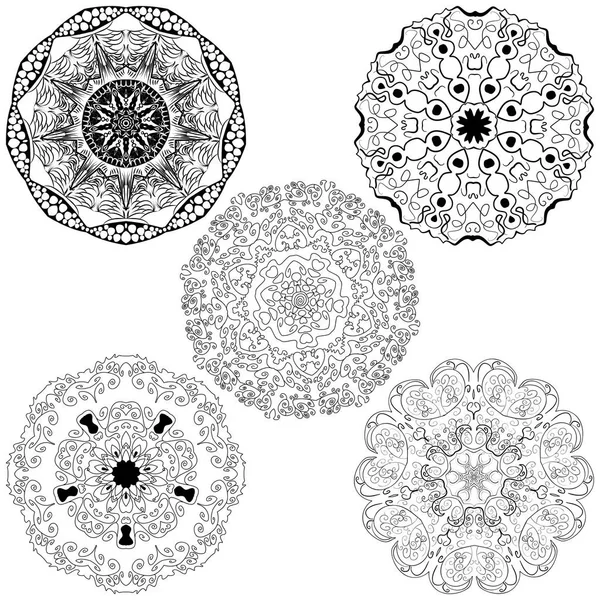 Vector set from five round mandalas — Stock Vector