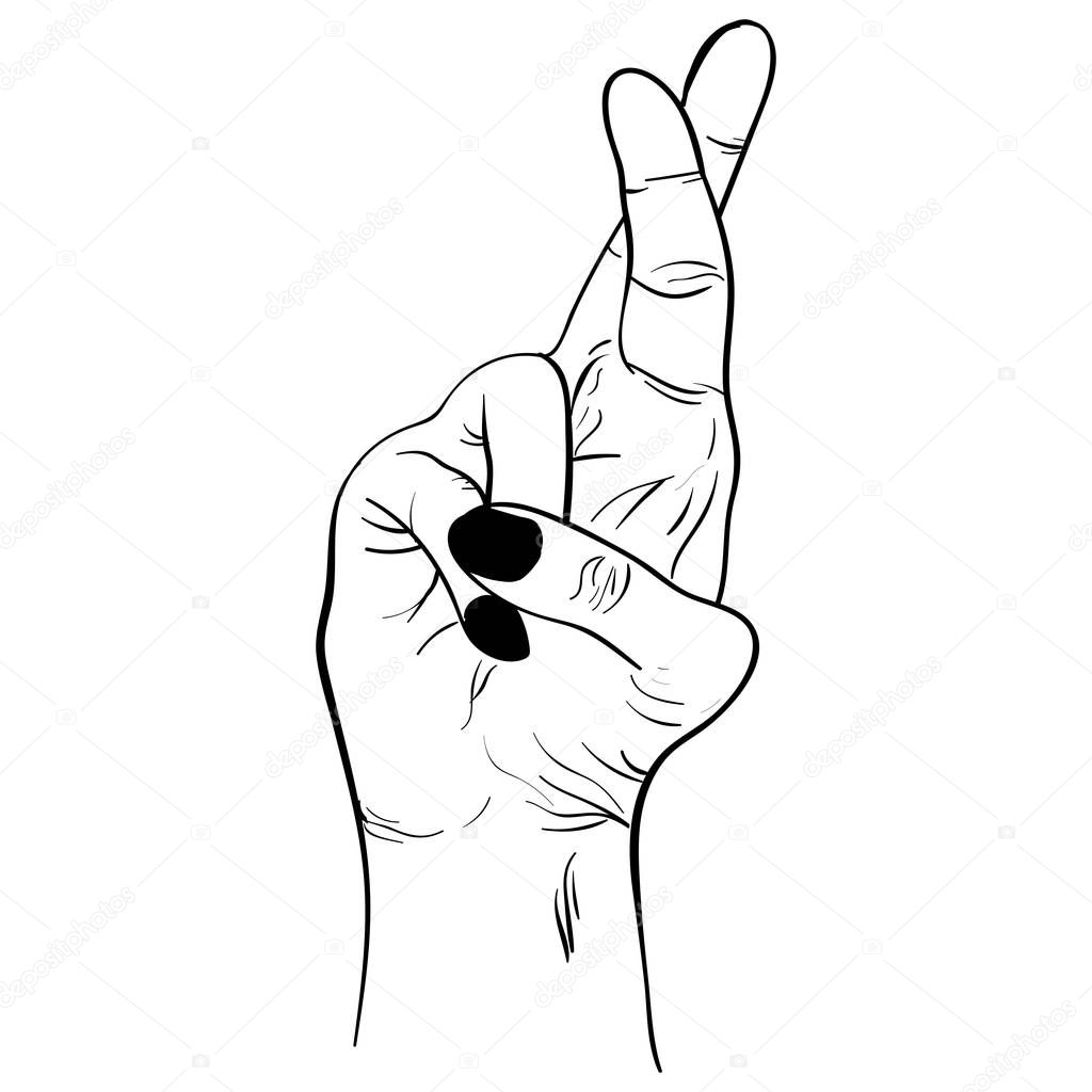 Cheater hand gesture sketch with crossed fingers