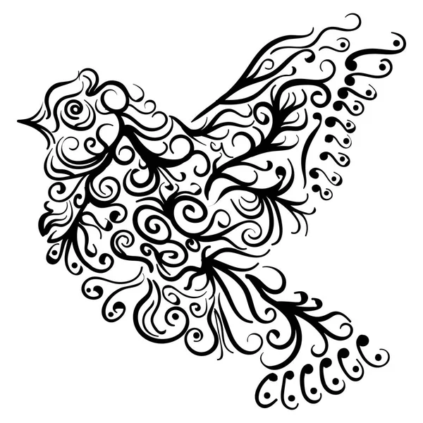 Flying bird tatuaje boceto Zentangle stile — Vector de stock