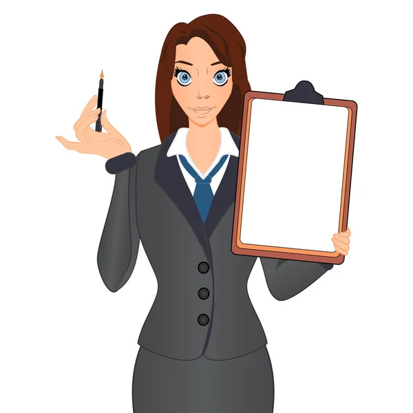 Femme d'affaires tient un stylo pour signer un contrat — Image vectorielle