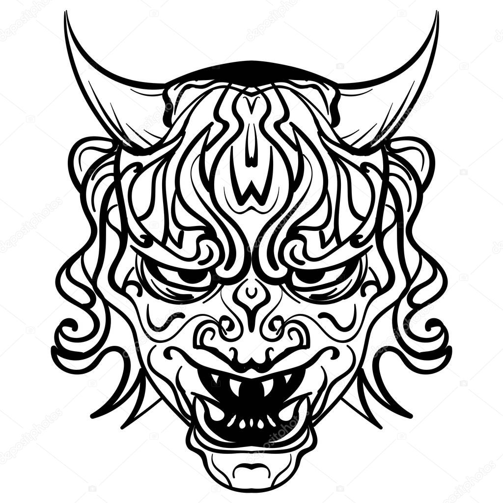 Abstract vector illustration black and white skull demon with horns tattoo demon