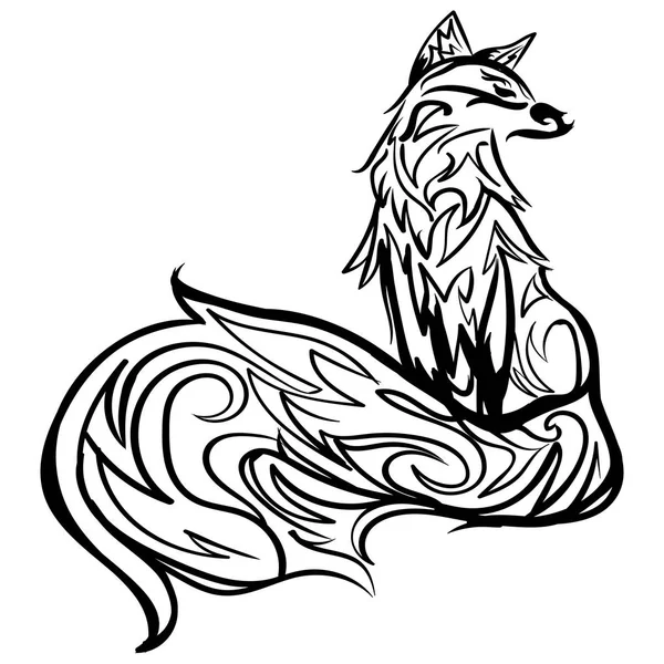 Gestileerde fox lijntekeningen. Zwart-wit Tattoo — Stockvector