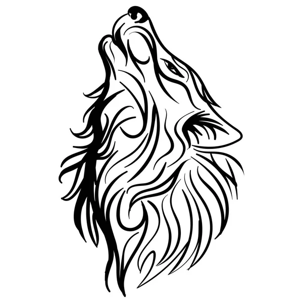 Lobo cabeza aullido diseño tribal tatuaje vector — Vector de stock