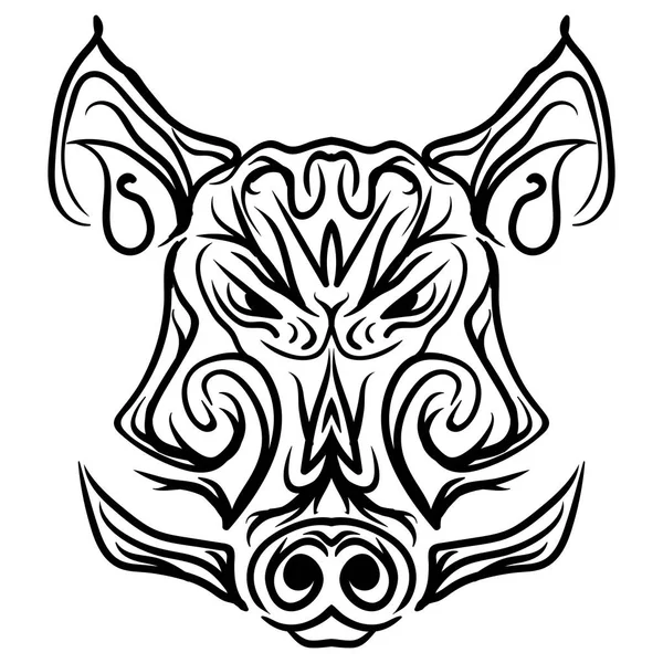 Wildschweinkopf schwarz-weiß isoliert tätowiert — Stockvektor