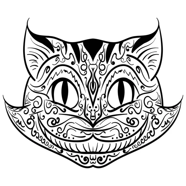 Tracé à la main contour doodle tête de chat zentangle — Image vectorielle