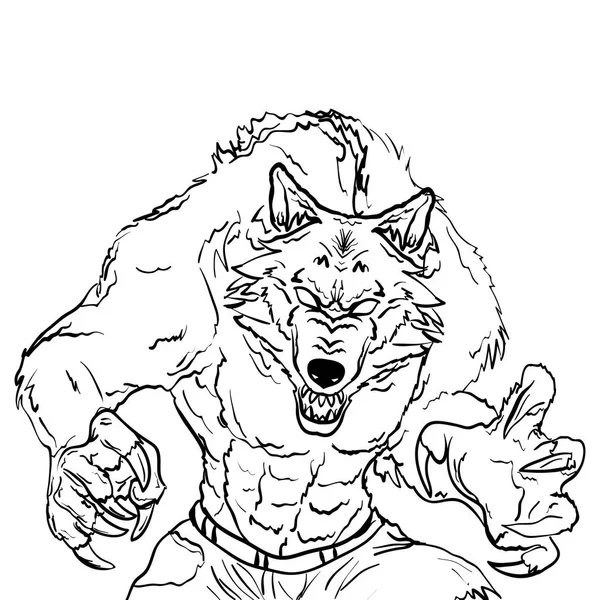 Dibujo tatuaje ilustración de hombre lobo — Vector de stock