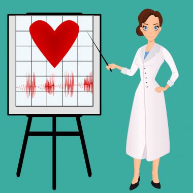 kadın doktor kalp atışı ile bir tahta işaret