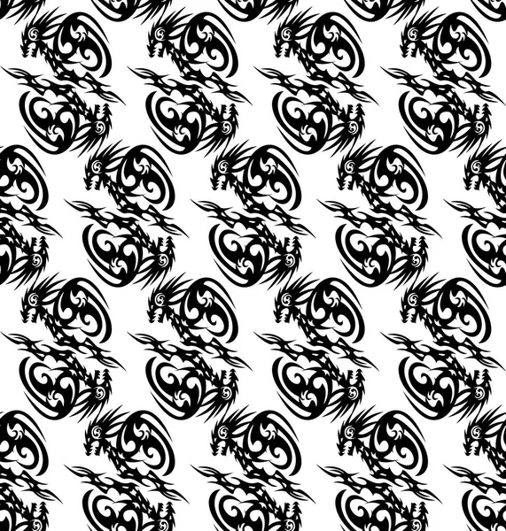 Seamless monochrome pattern with stylized dragons — Stock Vector