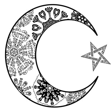 Yeni ay ve yıldız illüstrasyon zentangle tarzı