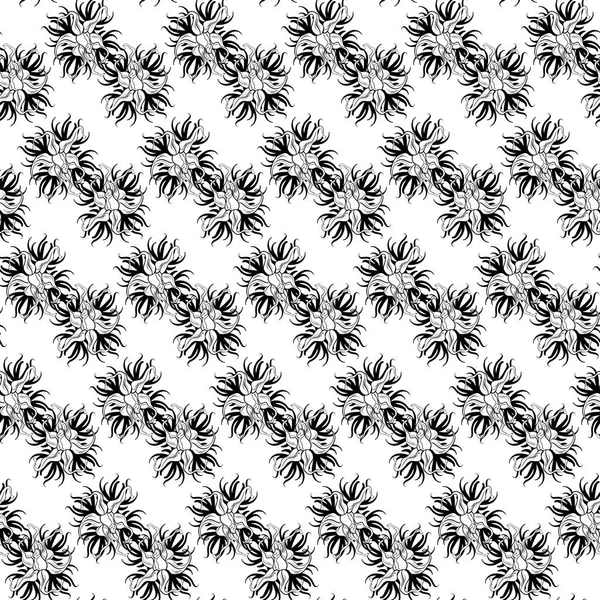 Απρόσκοπτη μαύρο και άσπρο μοτίβο λουλουδιών — Διανυσματικό Αρχείο