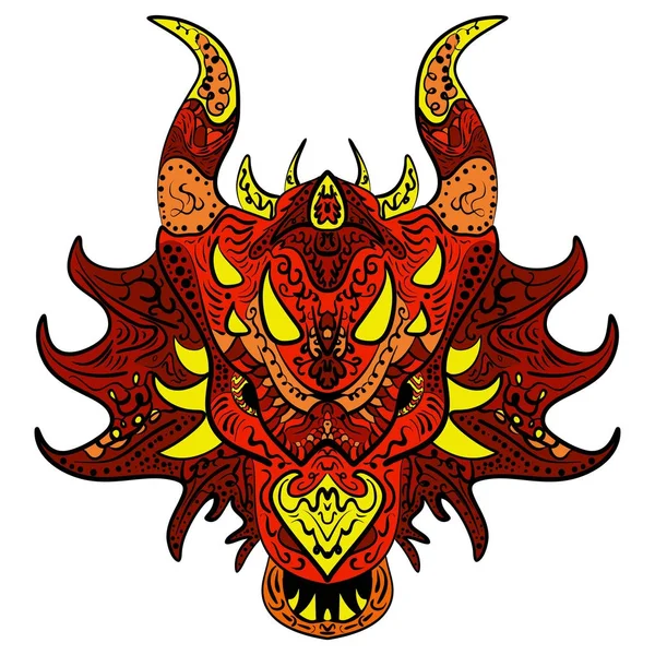 Tête de dragon à motifs. Dragon doodle coloré — Image vectorielle