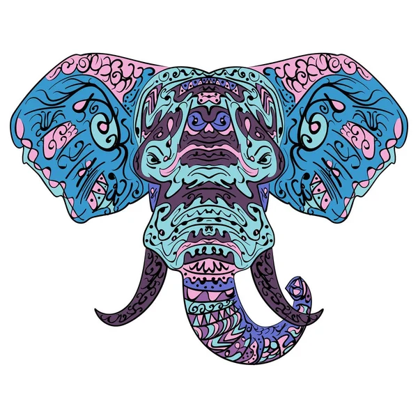 Tête d'éléphant Boho zentangle gribouillis vecteur — Image vectorielle