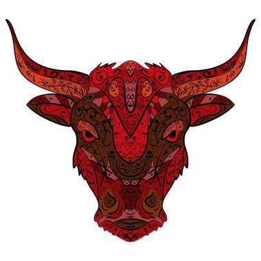 Boğa çizilmiş başkanı. Zentangle doodle stili