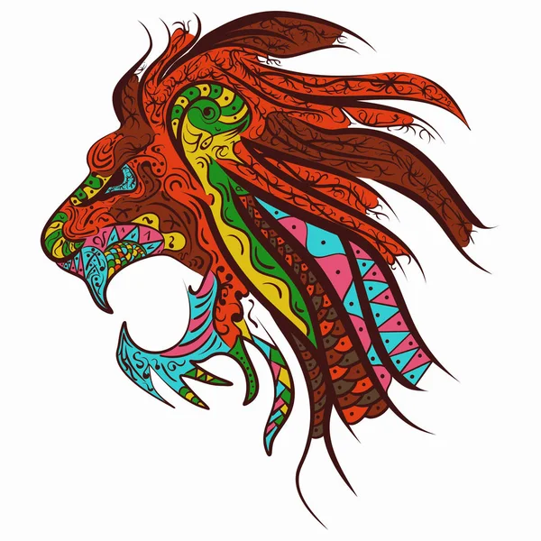 Testa modellata dello zentangolo di disegno del tatuaggio del leone — Vettoriale Stock