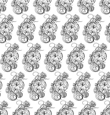 Sorunsuz siyah ve beyaz çiçek desenli vektör
