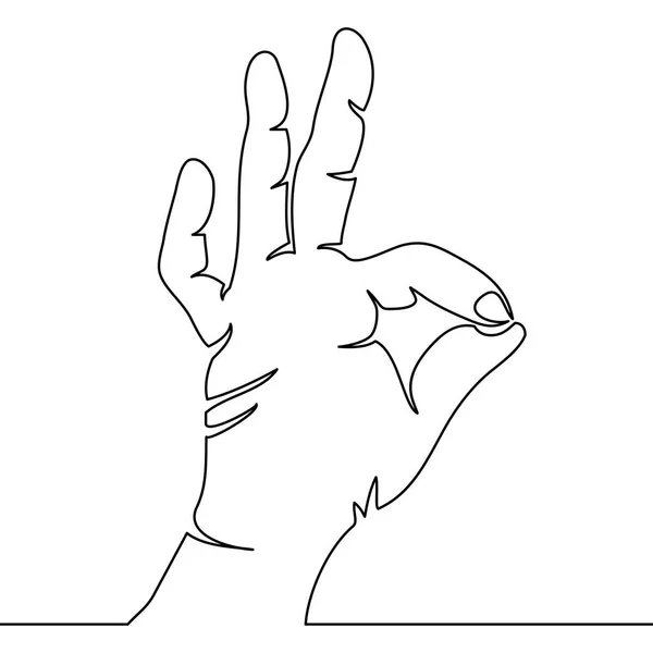 Eine durchgehende Linienhand, die ok-Geste zeigt — Stockvektor