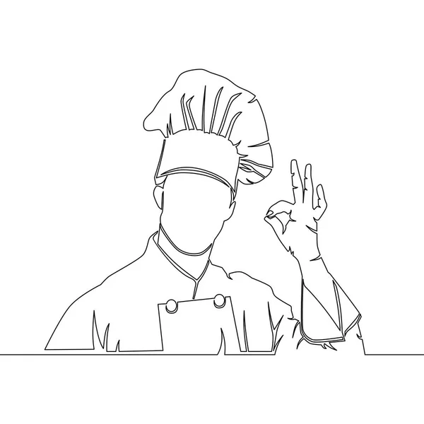 Una línea continua dibujo chef mostrando signo ok — Archivo Imágenes Vectoriales