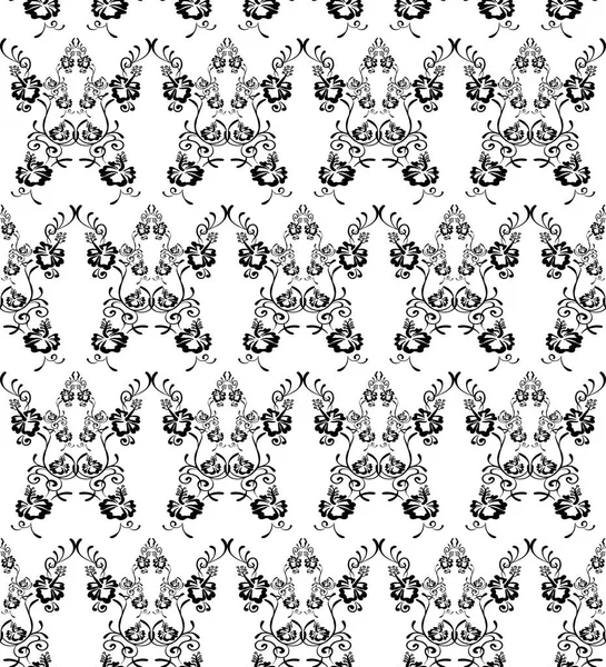 Black and white flowers vector seamless pattern — Stock Vector