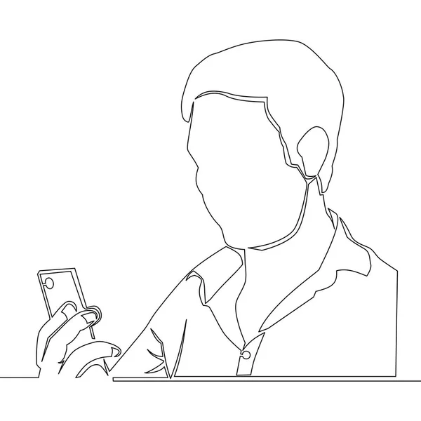 Hombre de línea continua usando un teléfono inteligente — Vector de stock