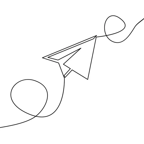 Kontinuerlig en linjeritning vektorgrafik pappersflygplan — Stock vektor