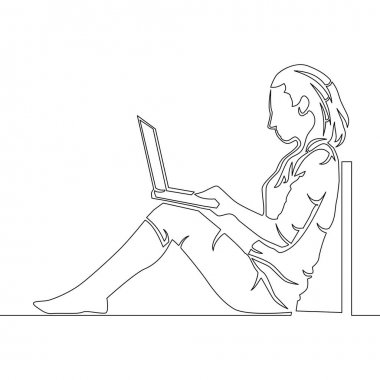 sürekli çizgi çizme kadın laptop ile oturuyordu
