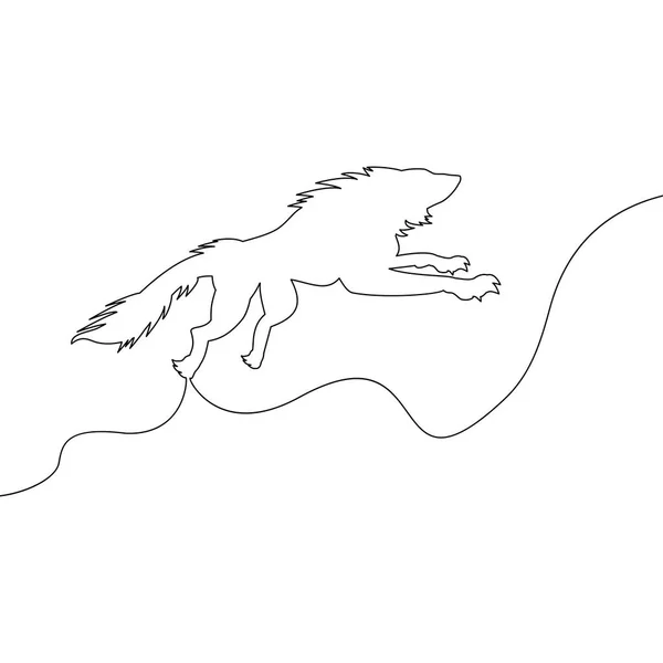 Continuo singolo disegnato una linea di lupo selvatico — Vettoriale Stock