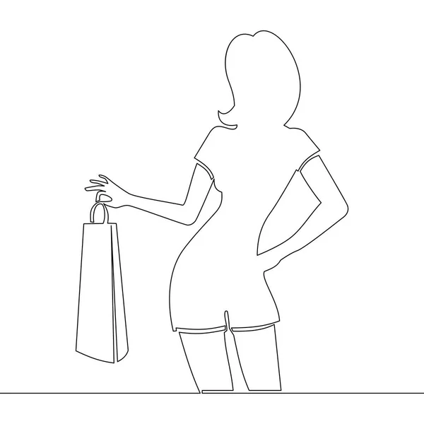 Жінка з покупками. Вектор малювання однієї лінії — стоковий вектор