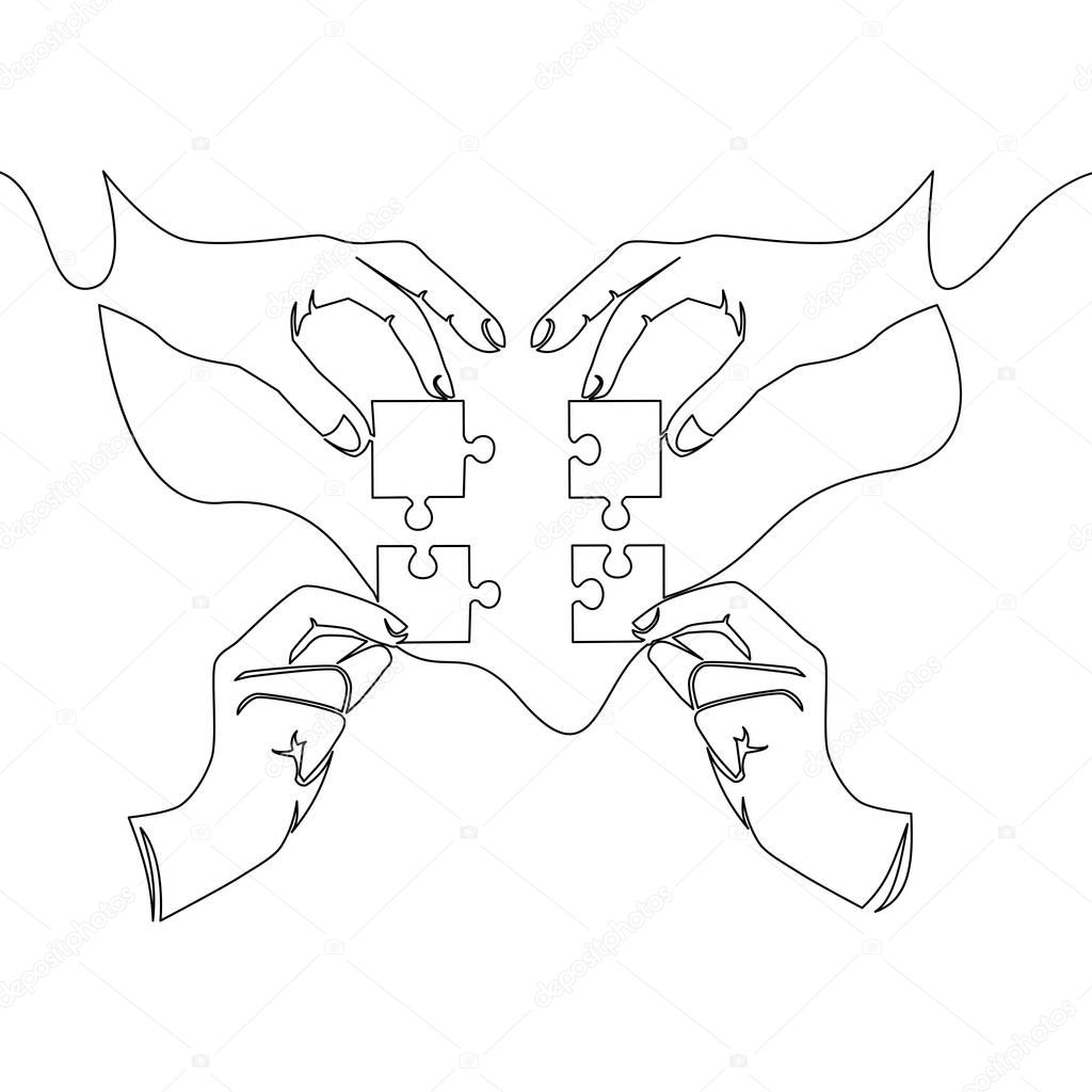 dessin au trait continu des mains r soudre le puzzle dessin au trait continu des mains r soudre le puzzle